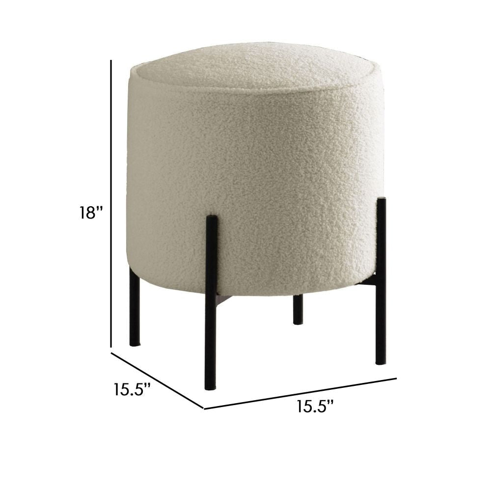 18 Inch Modern Foam Ottoman Beige Faux Sheep Skin Matte Black Metal Legs By Casagear Home BM296094