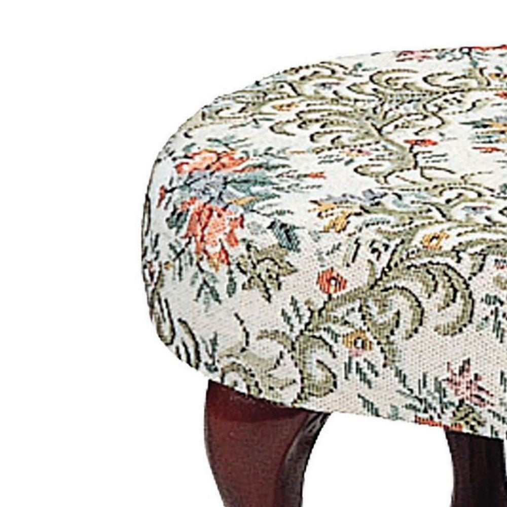 16 Inch Vintage Accent Footstool Floral Motif Fabric Merlot Cabriole Legs By Casagear Home BM296111