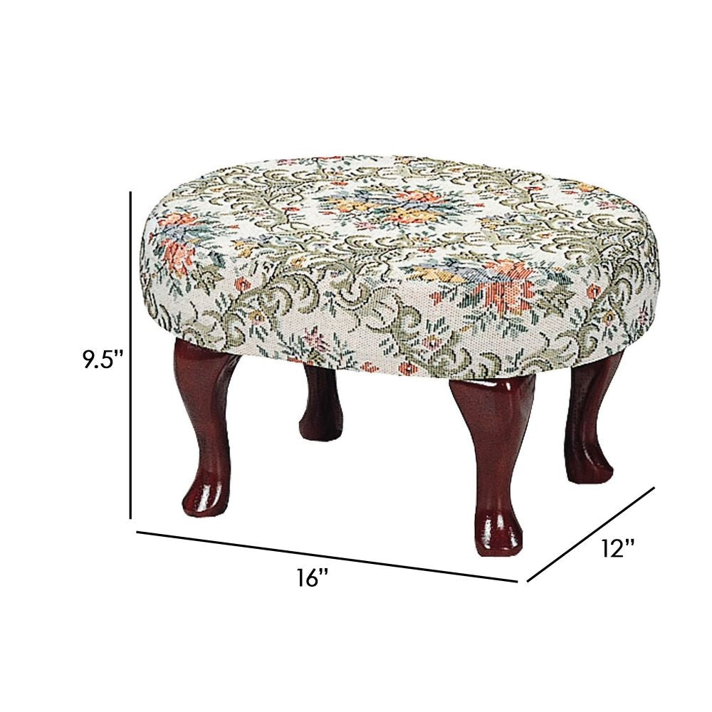 16 Inch Vintage Accent Footstool Floral Motif Fabric Merlot Cabriole Legs By Casagear Home BM296111