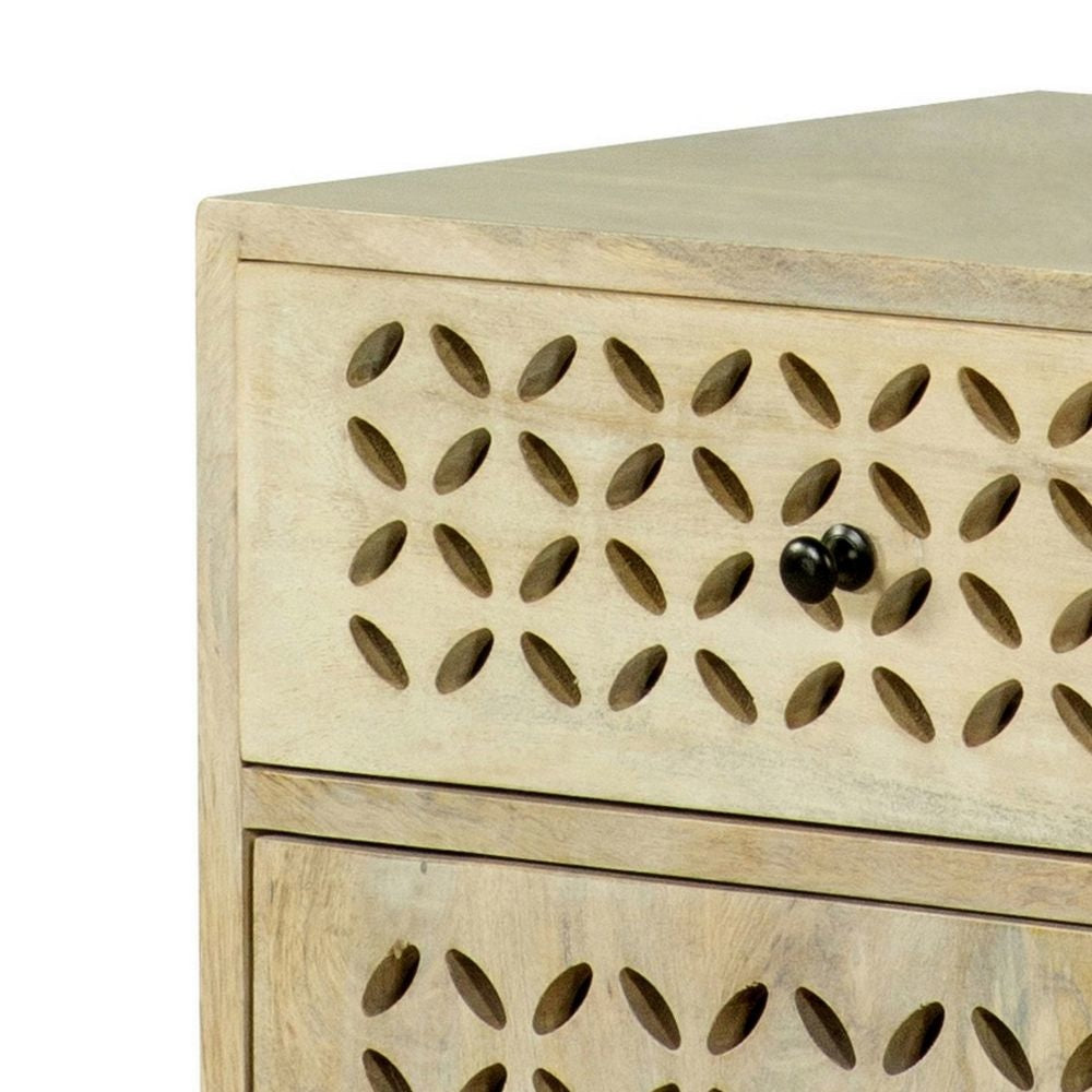 22 Inch 1 Drawer Accent Cabinet Lattice Cut Outs on Front Whitewash Wood By Casagear Home BM296122