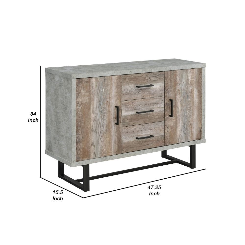 47 Inch 3 Drawer Sideboard Console Cabinet Sled Legs Gray Faux Concrete By Casagear Home BM296126