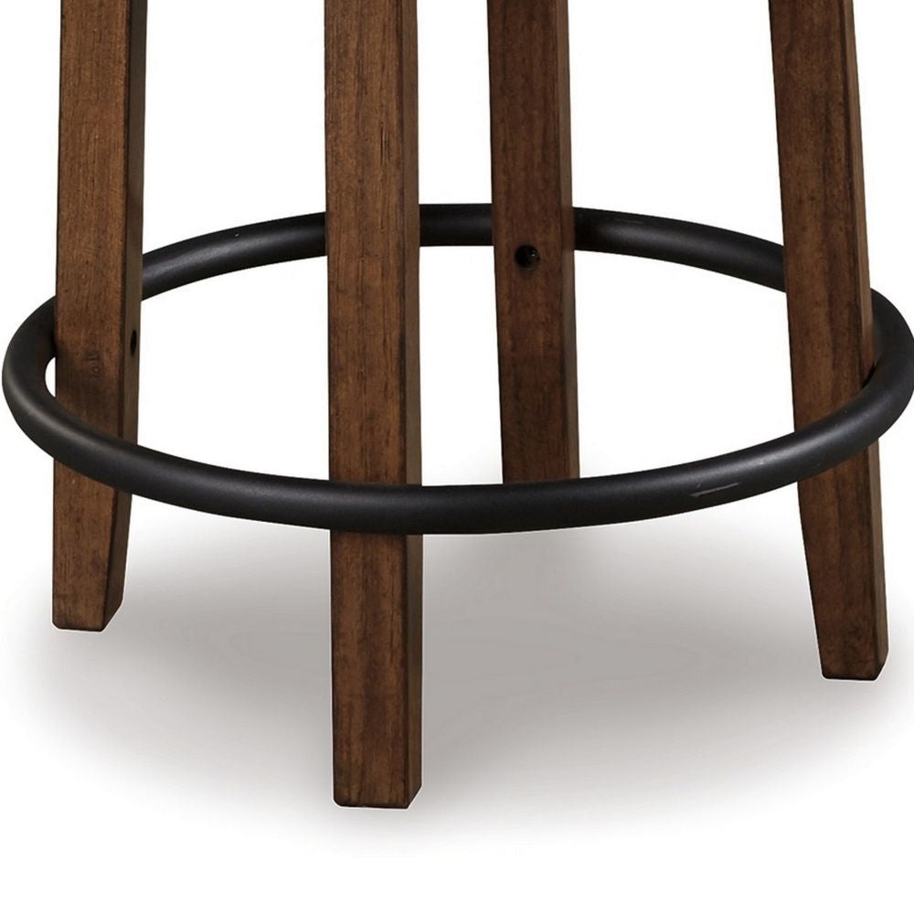 Zane 25 Inch Swivel Counter Height Stool Round Cushioned Seat Brown Wood By Casagear Home BM296511