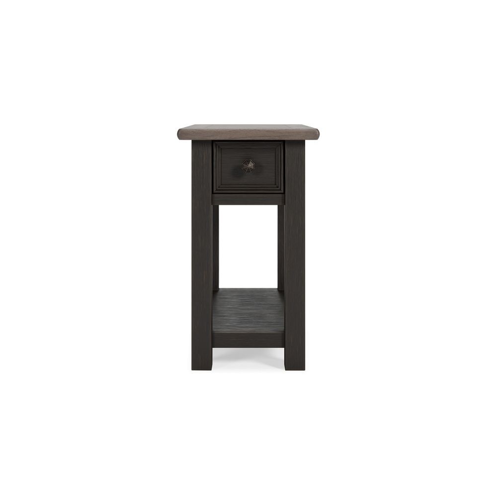 24 Inch Side End Table Black Wood Base Power Socket and USB Chargers By Casagear Home BM296518