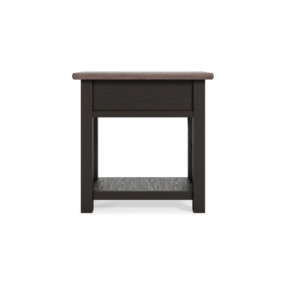 24 Inch Side End Table Black Wood Base Power Socket and USB Chargers By Casagear Home BM296518