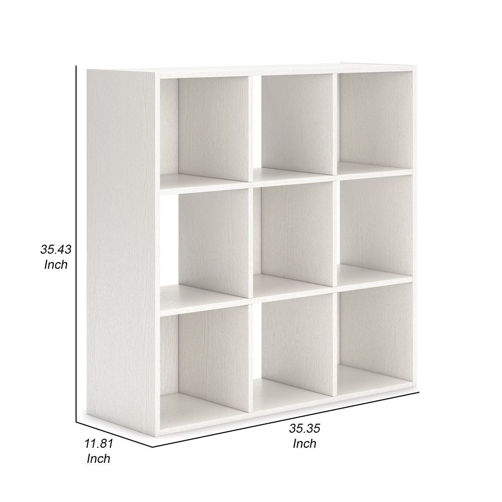 Lizy 35 Inch Bookcase Organizer 9 Cube Storage Compartments White Finish By Casagear Home BM296522