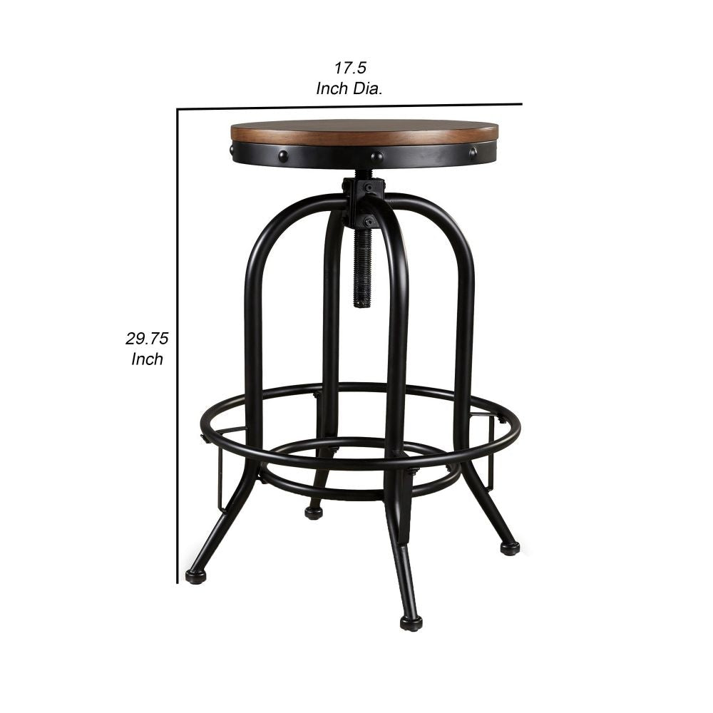 Zane 30 Inch Adjustable Swivel Barstool Set of 2 Matte Black Metal Base By Casagear Home BM296537