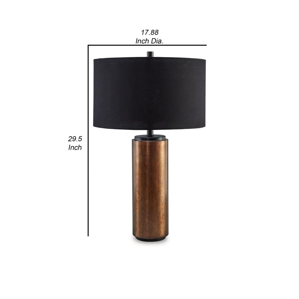 30 Inch Modern Table Lamp Cylindrical Brass Metal Base Black Drum Shade By Casagear Home BM296541