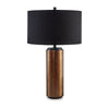 30 Inch Modern Table Lamp, Cylindrical Brass Metal Base, Black Drum Shade By Casagear Home