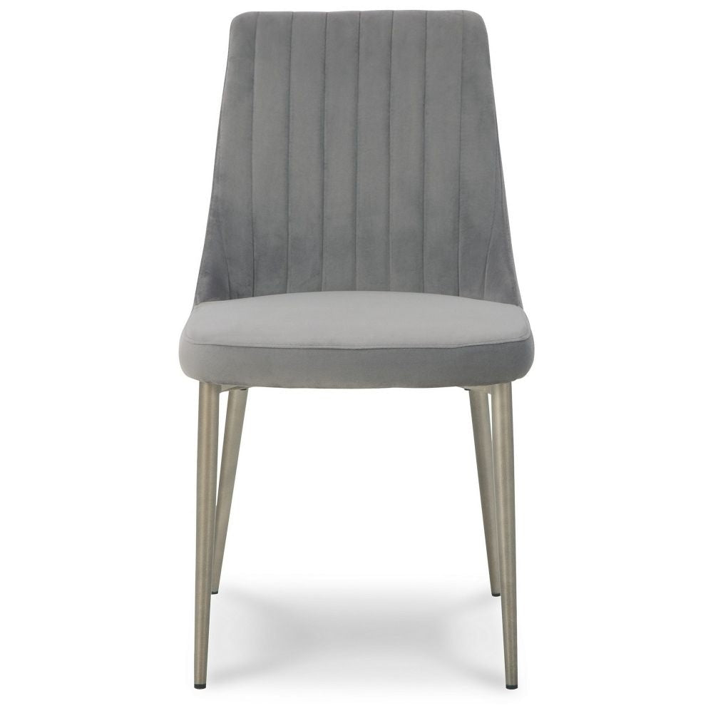 18 Inch Modern Dining Chair Set of 2 Gray Velvet Seat Gold Metal Legs By Casagear Home BM296552