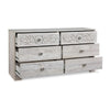 59 Inch Dresser 6 Drawers Medallion Design Front Whitewashed MDF Frame By Casagear Home BM296558