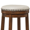 Zane 30 Inch Backless Swivel Barstool Round Beige Seat Brown Wood Frame By Casagear Home BM296563