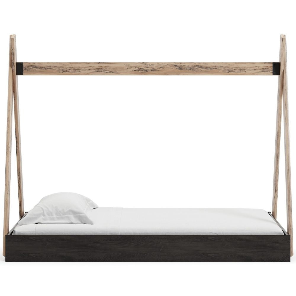 Pipa Modern Twin Size Bed Crossed Wood A Frame Tent Stand Jet Black Base By Casagear Home BM296570