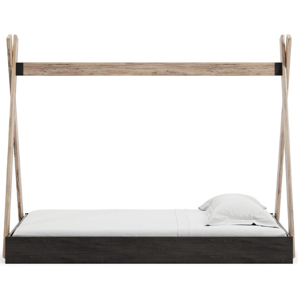 Pipa Modern Twin Size Bed Crossed Wood A Frame Tent Stand Jet Black Base By Casagear Home BM296570