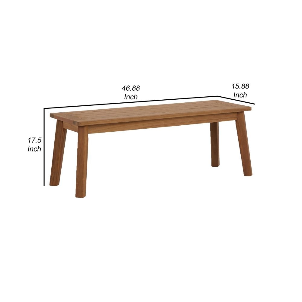 47 Inch Rectangular Bench Natural Acacia Wood Slatted Seat Angled Legs By Casagear Home BM296581