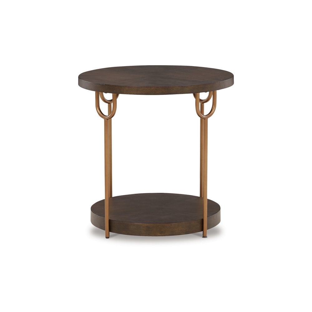 24 Inch Modern Round Side End Table Espresso Brown Wood Gold Metal Legs By Casagear Home BM296591