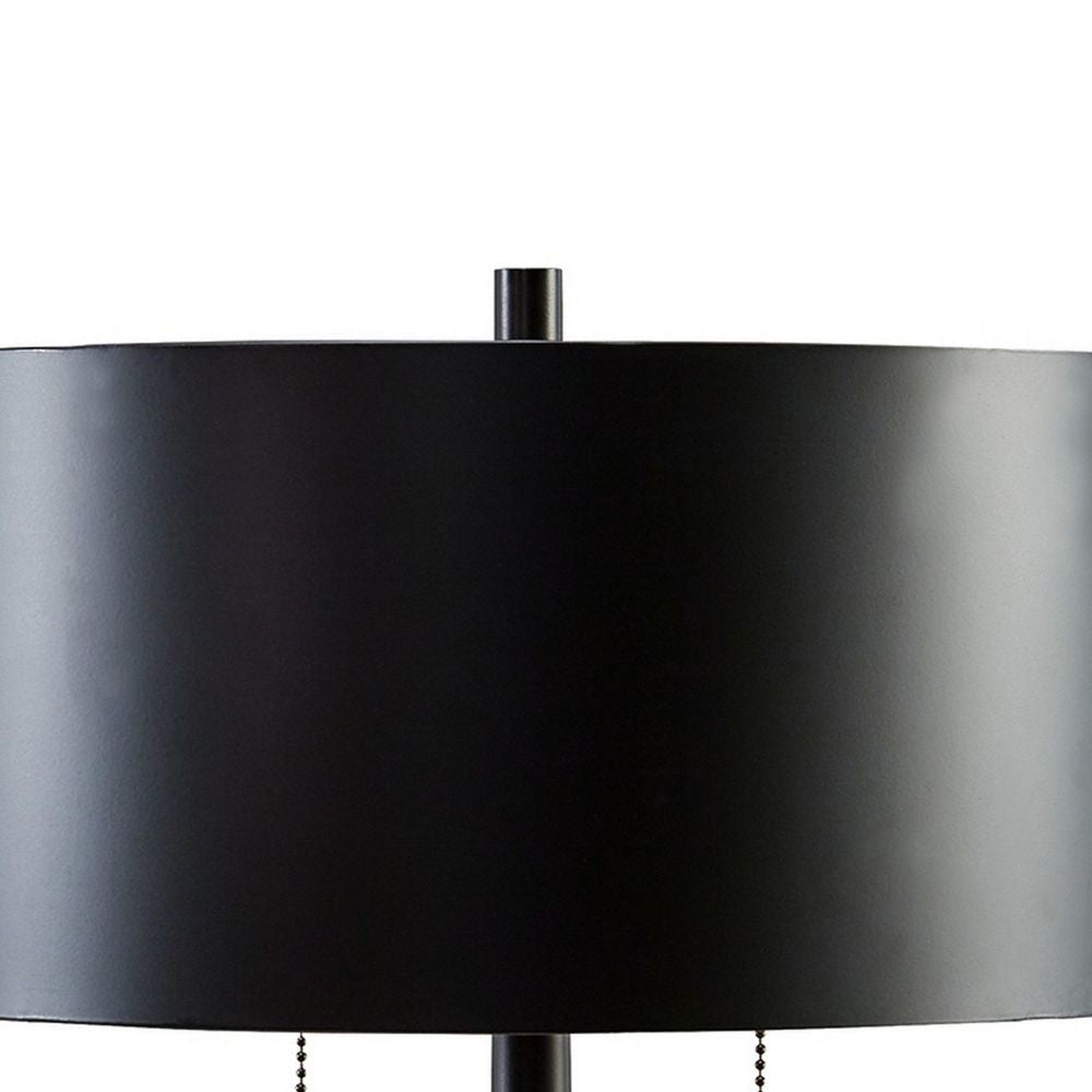 Kien 24 Inch Modern Table Lamp Black Metal Drum Shade Gold Toned Base By Casagear Home BM296596