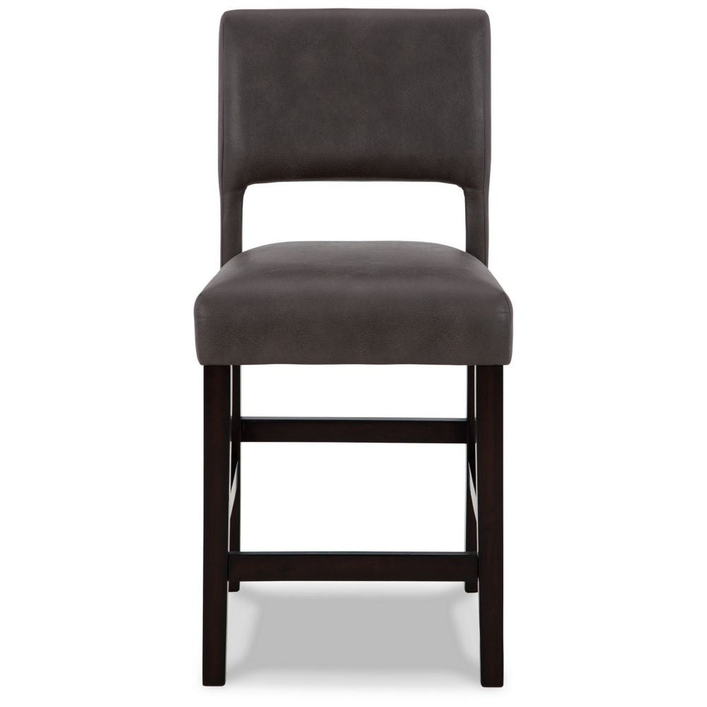 Naos 24 Inch Counter Height Stool Set of 2 Gray Faux Leather Brown Wood By Casagear Home BM296600