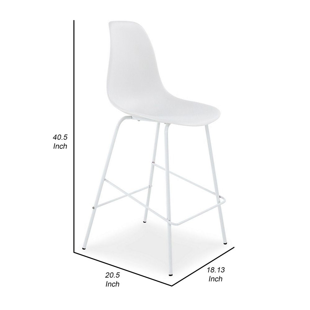 Mira 25 Inch Counter Height Stool Set of 2 Bucket Seat White Metal Frame By Casagear Home BM296603