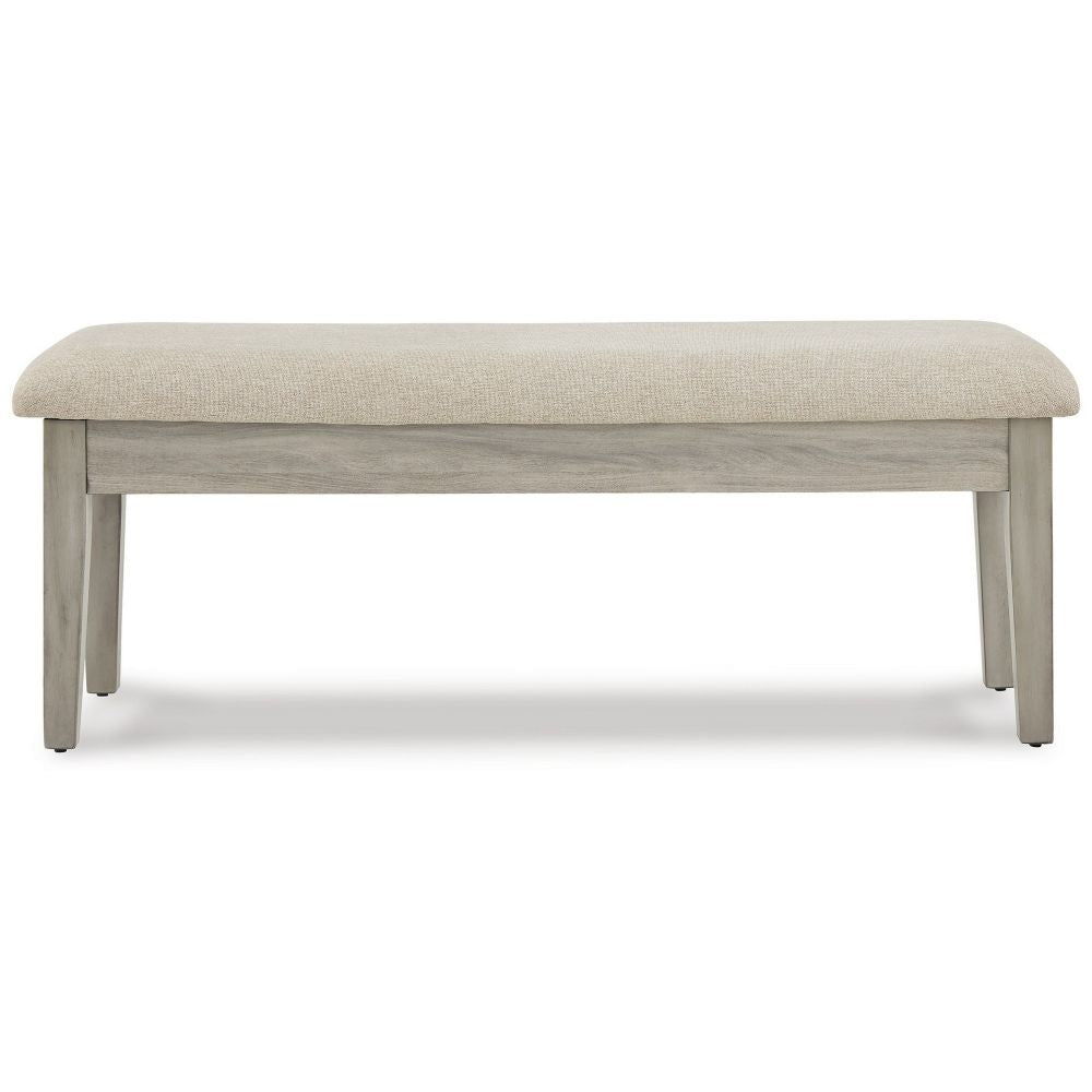 49 Inch Storage Bench, Tapered Block Legs, Beige Textured Fabric Seat By Casagear Home