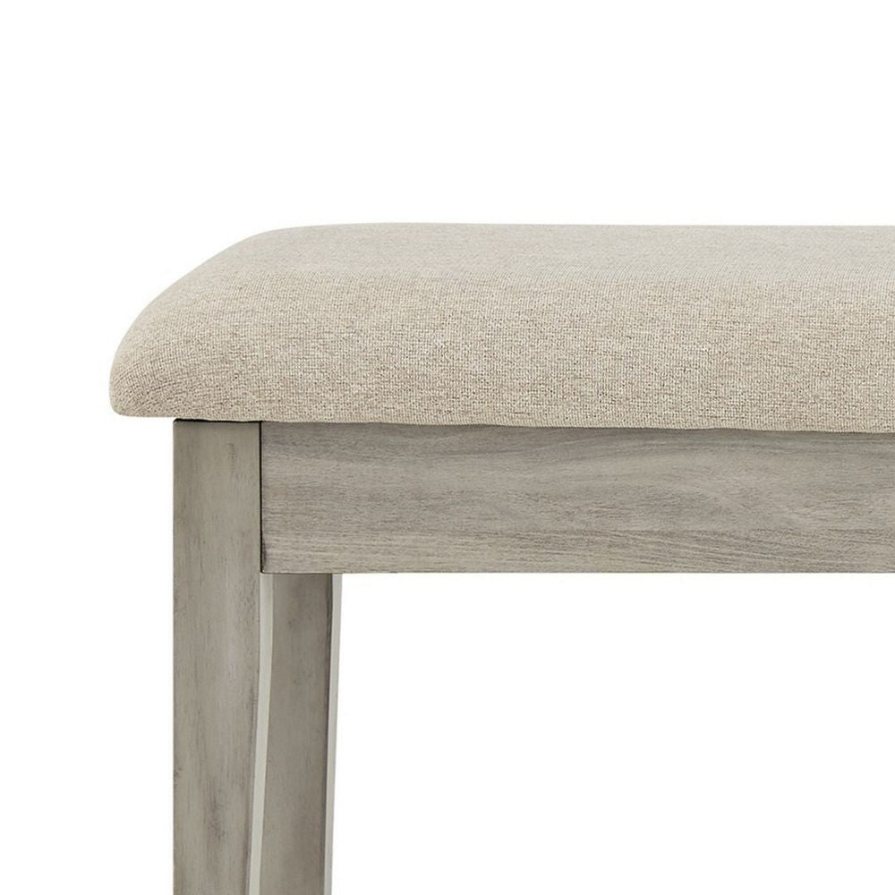 49 Inch Storage Bench Tapered Block Legs Beige Textured Fabric Seat By Casagear Home BM296608