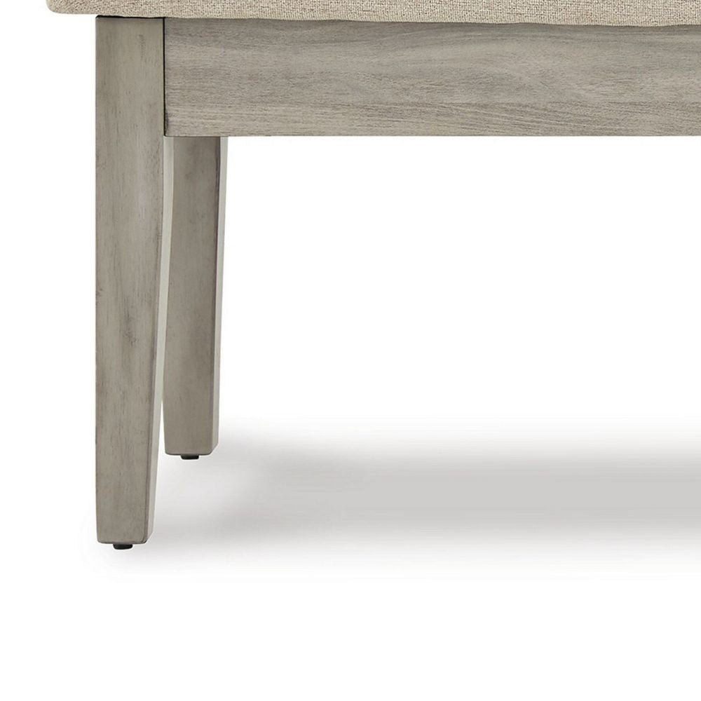 49 Inch Storage Bench Tapered Block Legs Beige Textured Fabric Seat By Casagear Home BM296608