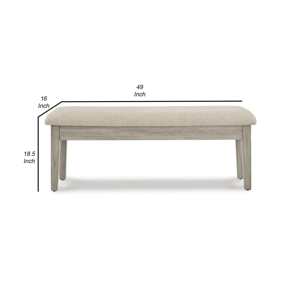 49 Inch Storage Bench Tapered Block Legs Beige Textured Fabric Seat By Casagear Home BM296608