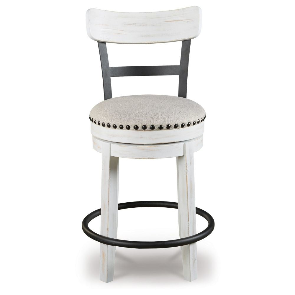 Zane 25 Inch Swivel Counter Height Stool Round Cushioned Seat White Wood By Casagear Home BM296616