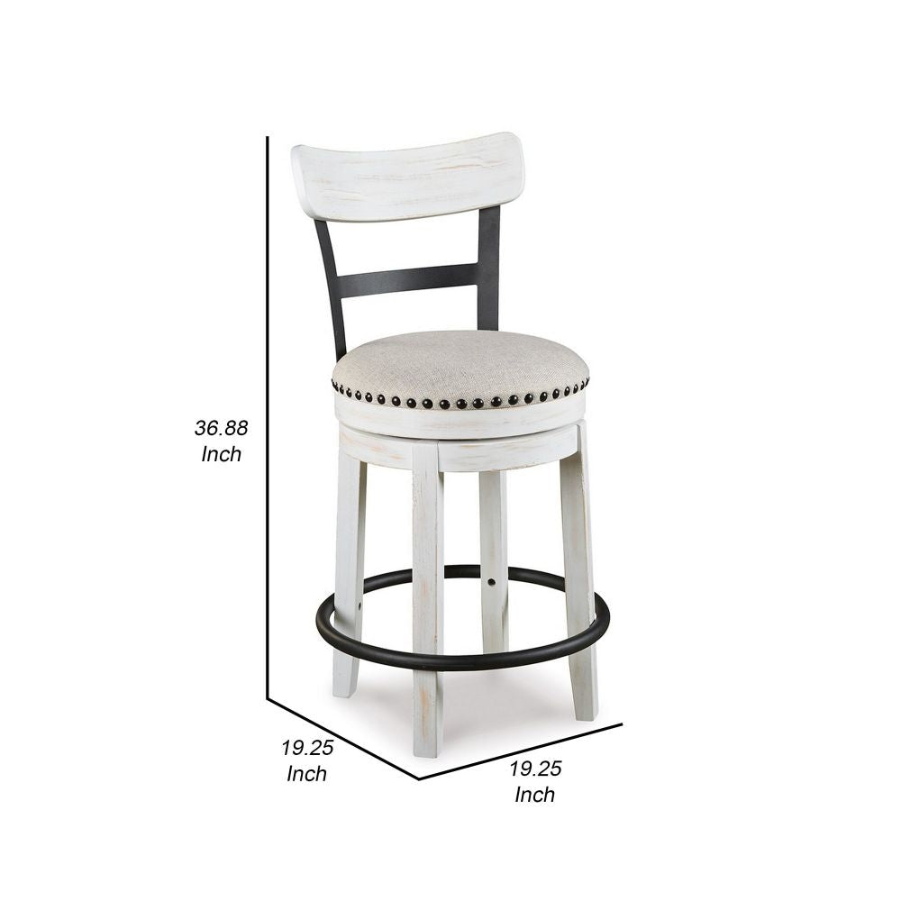 Zane 25 Inch Swivel Counter Height Stool Round Cushioned Seat White Wood By Casagear Home BM296616