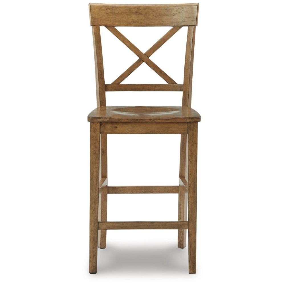 Shya 25 Inch Counter Stool Set of 2 Crossed Back Natural Brown Finish By Casagear Home BM296619