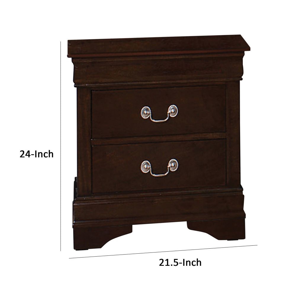 Nim 24 Inch 2 Drawer Nightstand Classic Bail Handles Cappuccino Brown By Casagear Home BM296646