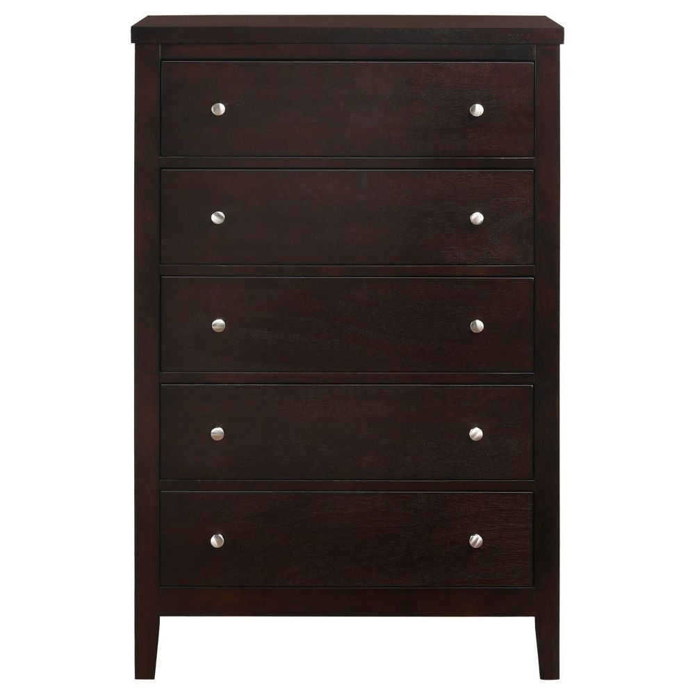 Con 48 Inch Tall 5 Drawer Dresser Chest Silver Knobs Cappuccino Brown By Casagear Home BM296654