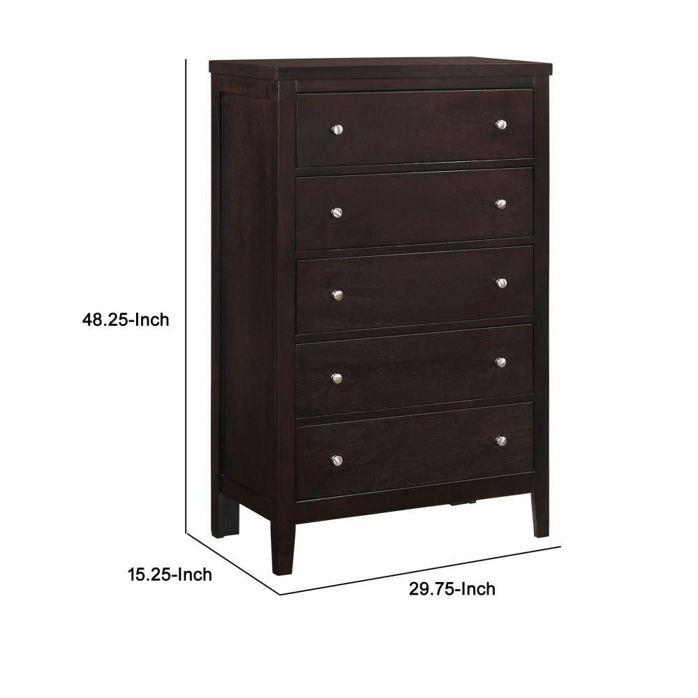 Con 48 Inch Tall 5 Drawer Dresser Chest Silver Knobs Cappuccino Brown By Casagear Home BM296654