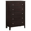 Con 48 Inch Tall 5 Drawer Dresser Chest, Silver Knobs, Cappuccino Brown By Casagear Home