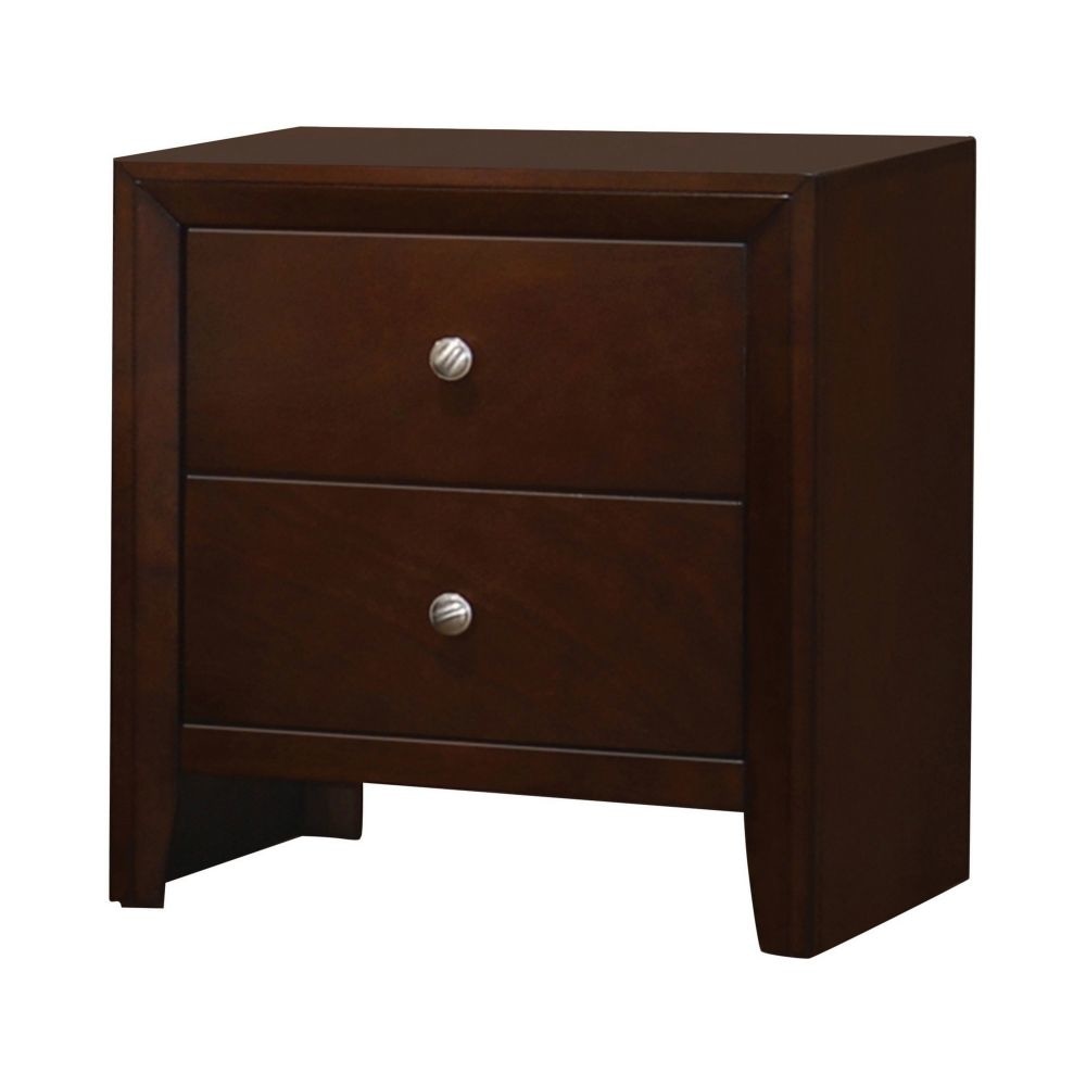 Edw 24 Inch Classic 2 Drawer Bedside Nightstand, Silver Knobs, Merlot Brown By Casagear Home