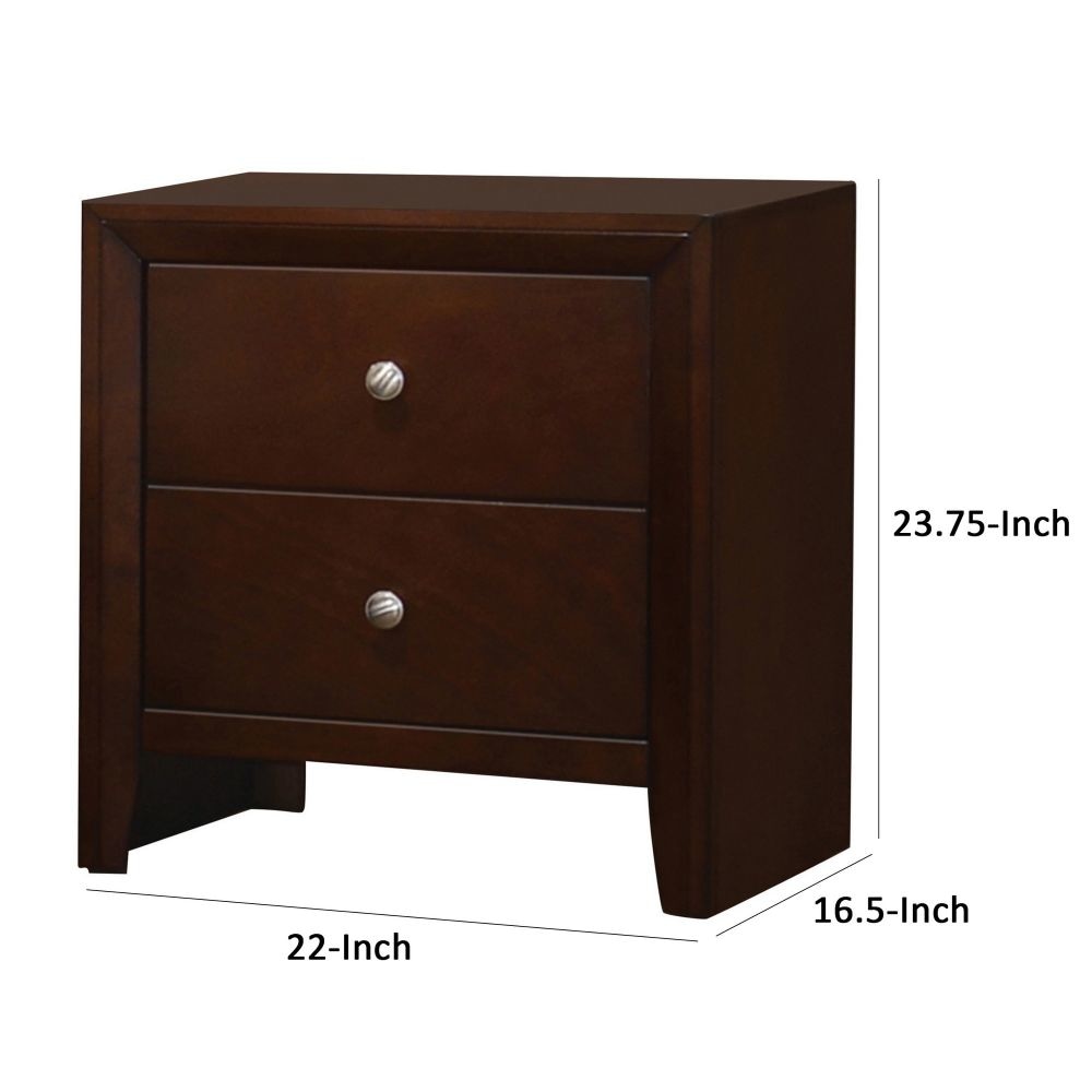 Edw 24 Inch Classic 2 Drawer Bedside Nightstand Silver Knobs Merlot Brown By Casagear Home BM296655