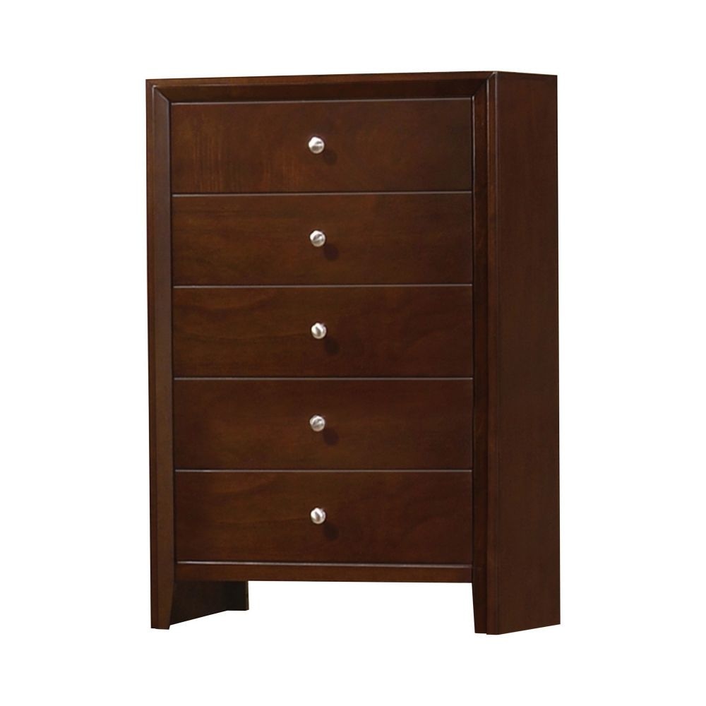 Edw 48 Inch Classic Tall 5 Drawer Dresser Chest, Silver Knobs, Merlot Brown By Casagear Home