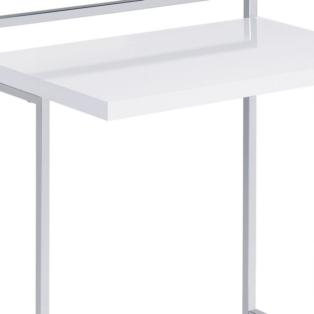 Dey 27 Inch Modern C Side Table Gloss White Wood Top Chrome Metal Base By Casagear Home BM296660