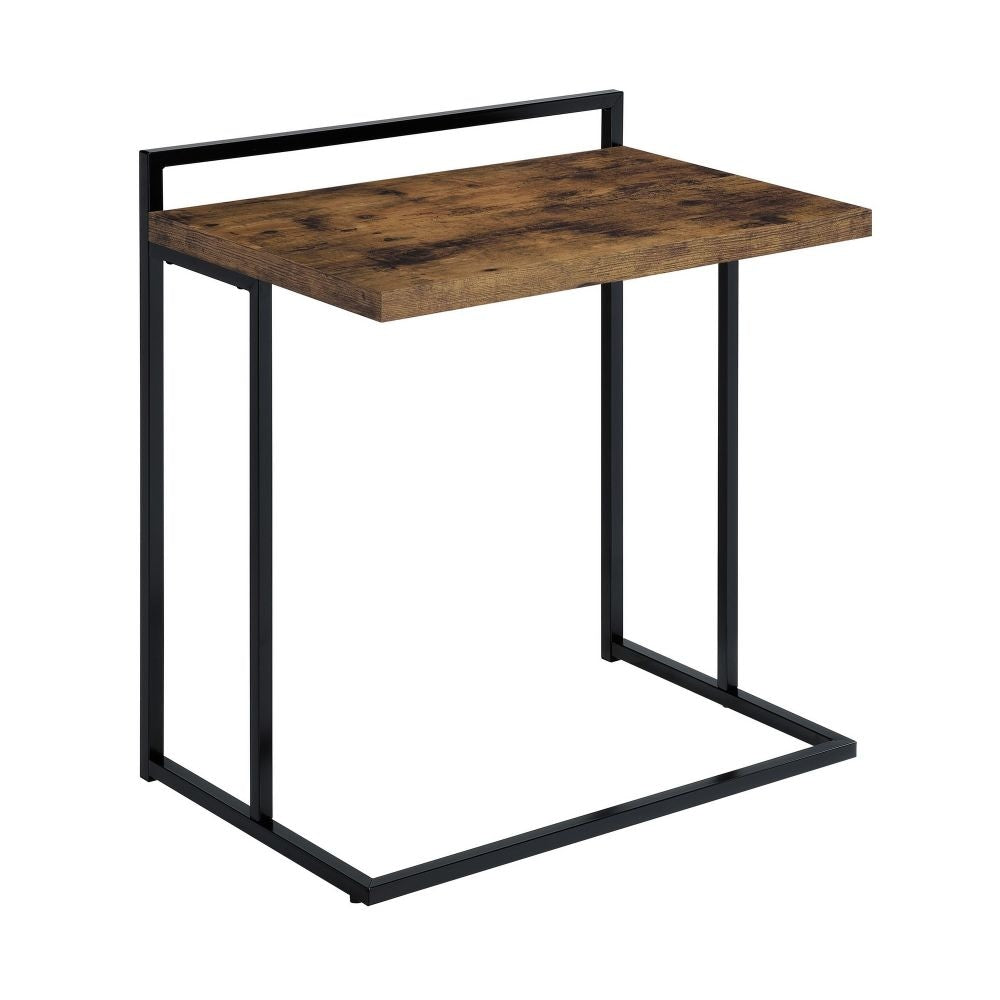 Dey 27 Inch C Shape Side End Table, Nutmeg Brown Top, Matte Black Base By Casagear Home