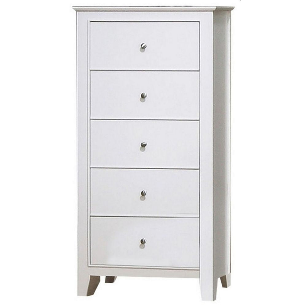 Nee 48 Inch Tall Dresser Chest, 5 Drawers with Silver Knobs, Matte White By Casagear Home