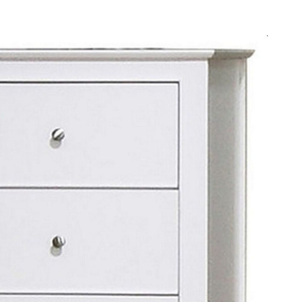 Nee 48 Inch Tall Dresser Chest 5 Drawers with Silver Knobs Matte White By Casagear Home BM296676