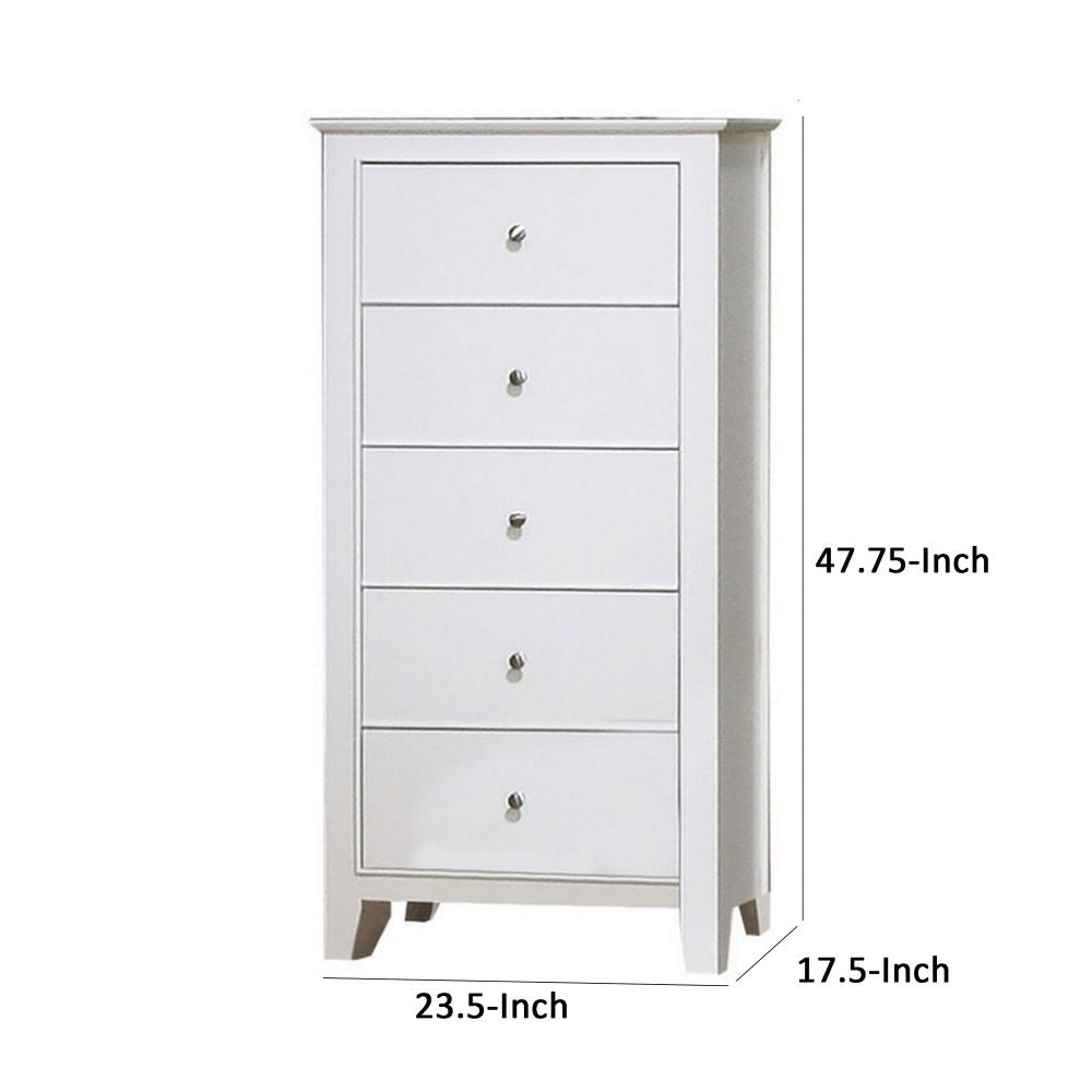 Nee 48 Inch Tall Dresser Chest 5 Drawers with Silver Knobs Matte White By Casagear Home BM296676