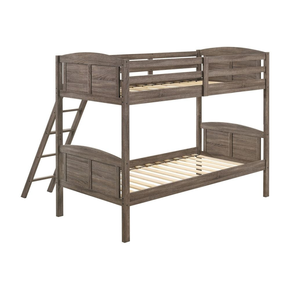 Twin Over Twin Bunk Beds Curved Headboards Ladder Straight Legs Brown By Casagear Home BM296680