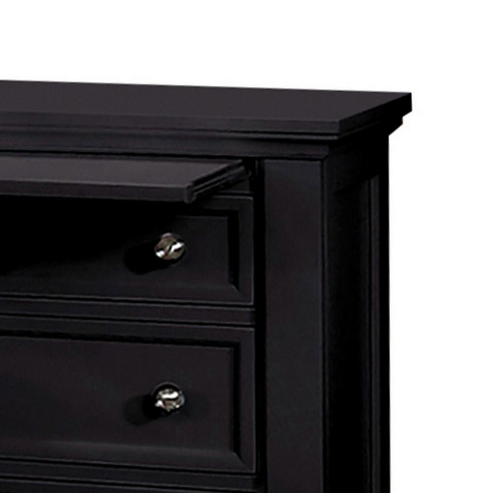 Lila 30 Inch Nightstand with Slide Out Tray Felt Lined Top Drawer Black By Casagear Home BM296706