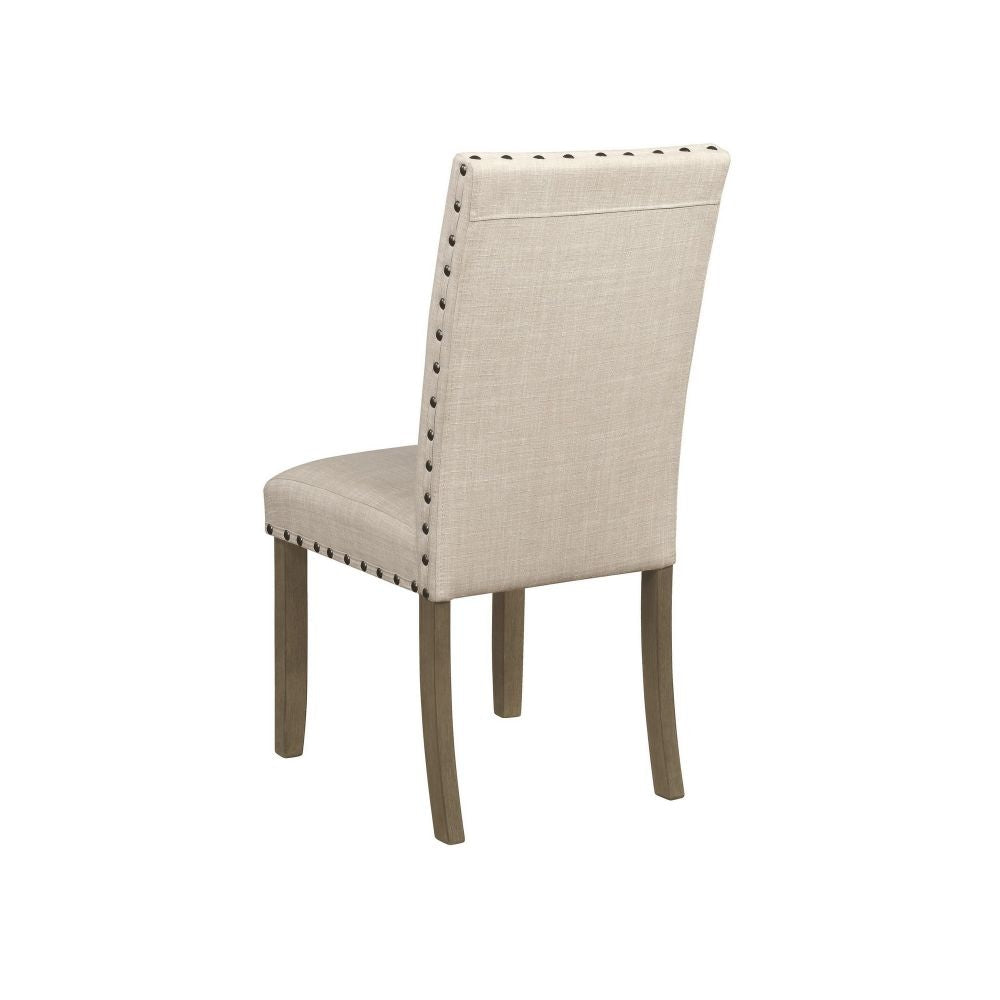 19 Inch Beige Fabric Dining Chair Set of 2 Rustic Brown Nailhead Trim By Casagear Home BM296720