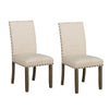 19 Inch Beige Fabric Dining Chair, Set of 2, Rustic Brown, Nailhead Trim By Casagear Home