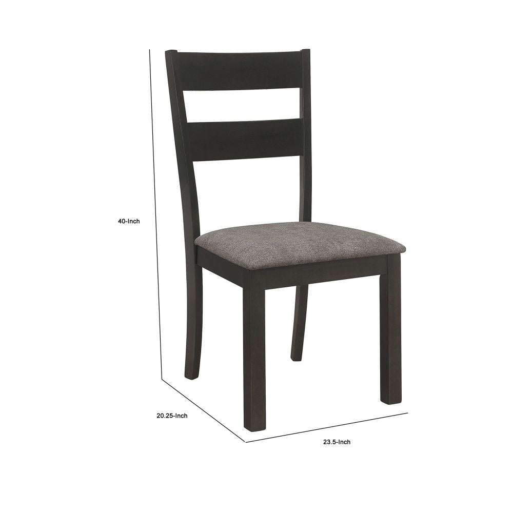 20 Inch Ladderback Dining Chair Set of 2 Gray Fabric Stained Black Frame By Casagear Home BM296721