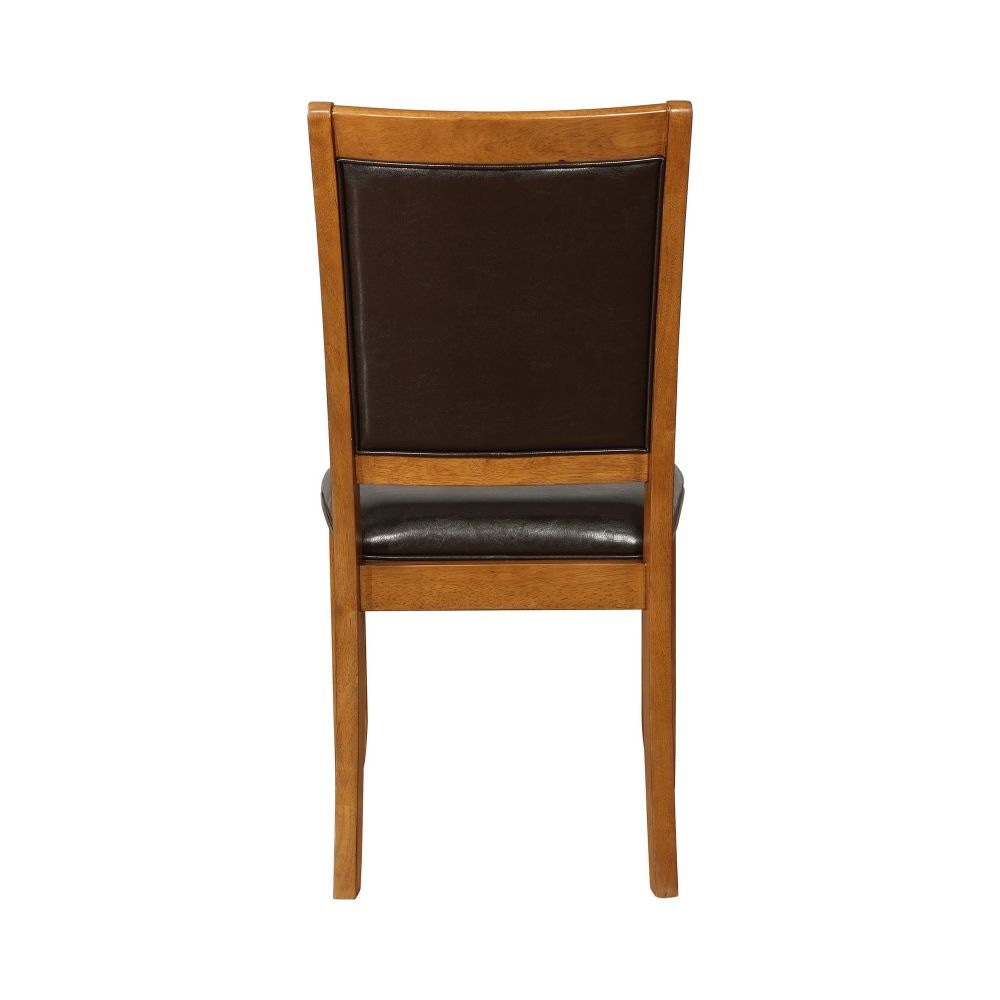 19 Inch Dining Chair Set of 2 Brown Wood Frame Faux Leather Seating By Casagear Home BM296728