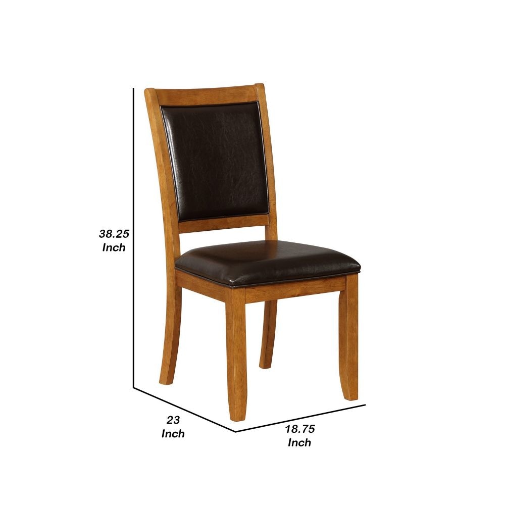 19 Inch Dining Chair Set of 2 Brown Wood Frame Faux Leather Seating By Casagear Home BM296728