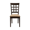 17 Inch Side Dining Chair Set of 2 Lattice Back Brown Wood Tan Fabric By Casagear Home BM296729