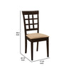 17 Inch Side Dining Chair Set of 2 Lattice Back Brown Wood Tan Fabric By Casagear Home BM296729